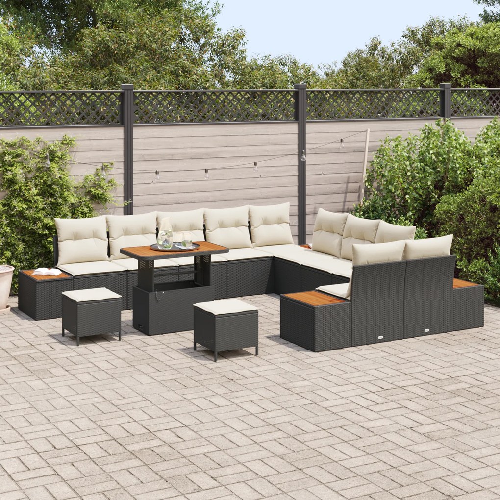 Conjunto de Sofá de Jardim vidaXL de 13 Peças com Almofadas Preto Ratt