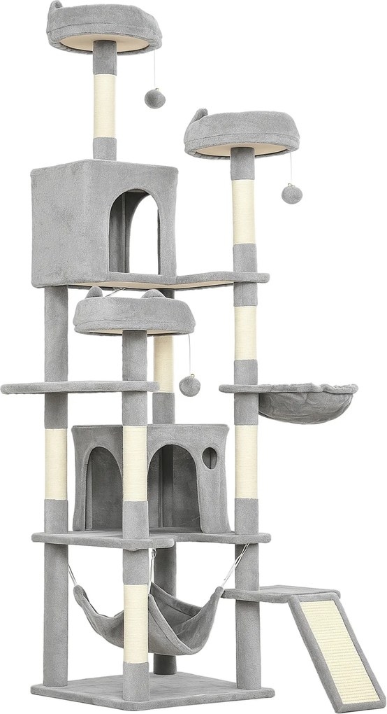 PawHut Arranhador Gato Grande Árvore para Gato Torre de Jogos 8 Postes para Arranhar 4 Plataformas 2 Ninhos Escada 192 cm Cinza | Aosom Portugal
