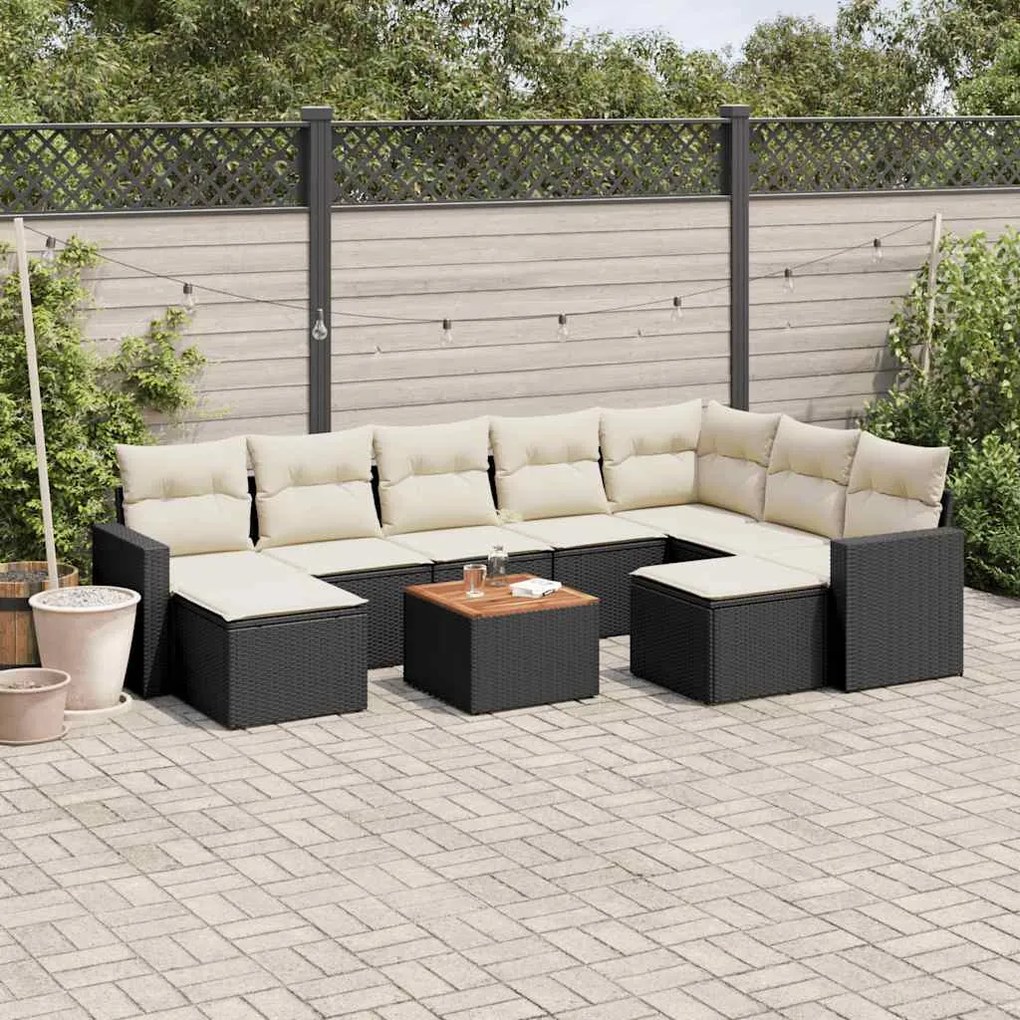 10 pcs conjunto sofás de jardim c/ almofadões vime PE preto