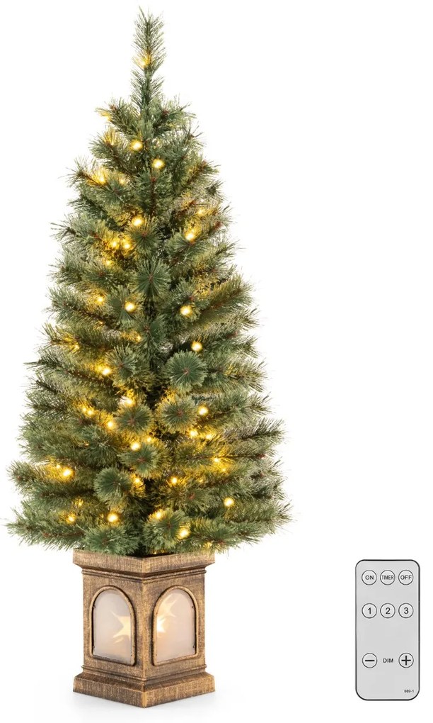 Árvore de Natal em vaso de 120 cm com 116 ramos 100 luzes LED 3 modos dinâmicos com controlo remoto verde e dourado