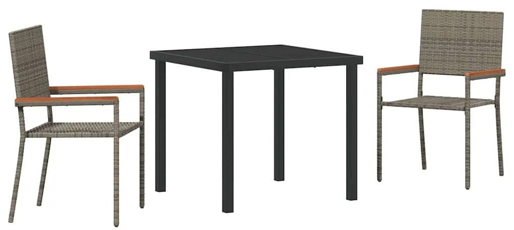 Conjunto de Jantar de Jardim 3 Peças Cinza Rattan Sintético