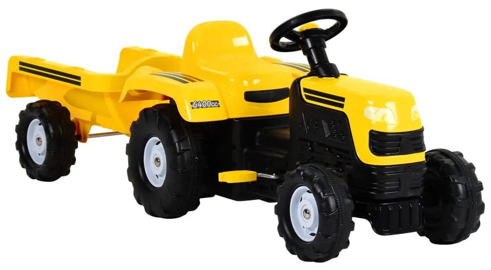 vidaXL Trator com pedais infantil com reboque amarelo