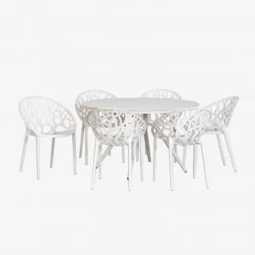 Conjunto De Mesa Redonda De Alumínio Valerie (ø125 Cm) E Cadeiras De Jardim 6 Ores Gardénia Branco - Sklum