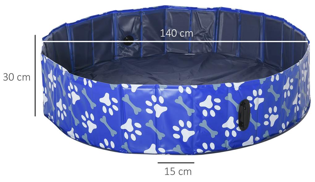 Piscina dobrável para cães diâmetro Ø140 cm Banheira portátil para animais de estimação em PVC com fundo antiderrapante para interior e exterior azul