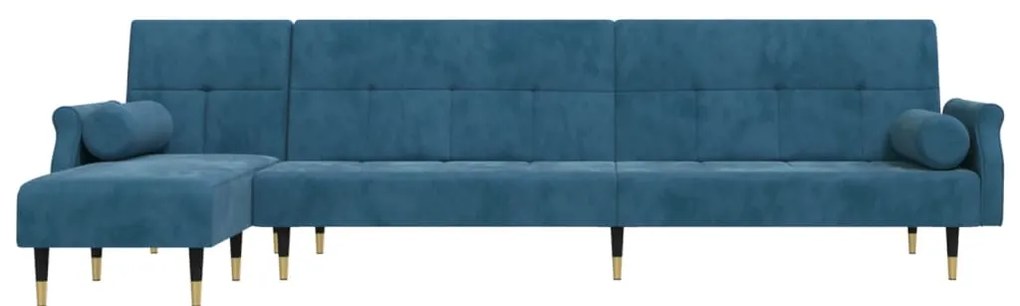 Sofá-cama em forma de L 271x140x70 cm veludo azul