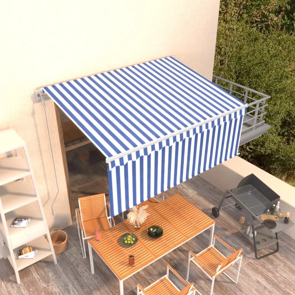 Toldo retrátil automático com estore 3,5x2,5 m azul e branco