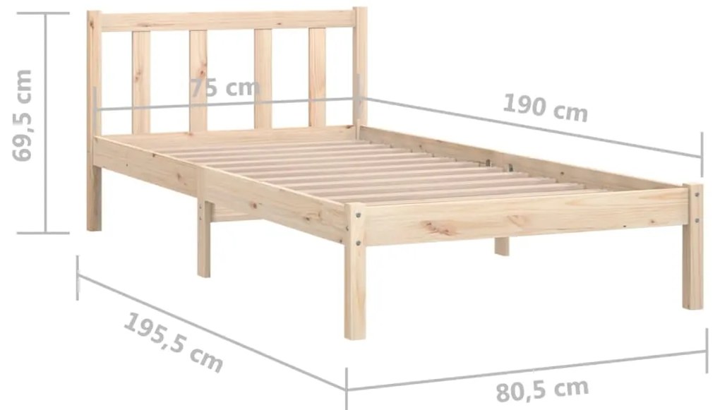 Estrutura de cama pequena solteiro 75x190 cm pinho maciço