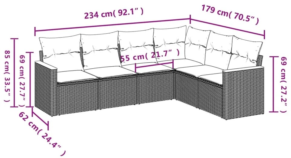 6 pcs conjunto sofás de jardim c/ almofadões vime PE preto