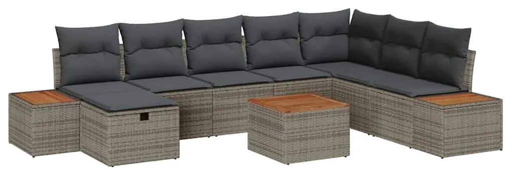 Conjunto de Sofá de Jardim de 9 Peças com Almofadas Cinza Rattan Polip
