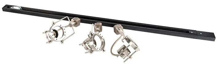Sistema de calhas com 3 focos monofásicos preto com aço - Suplux Moderno