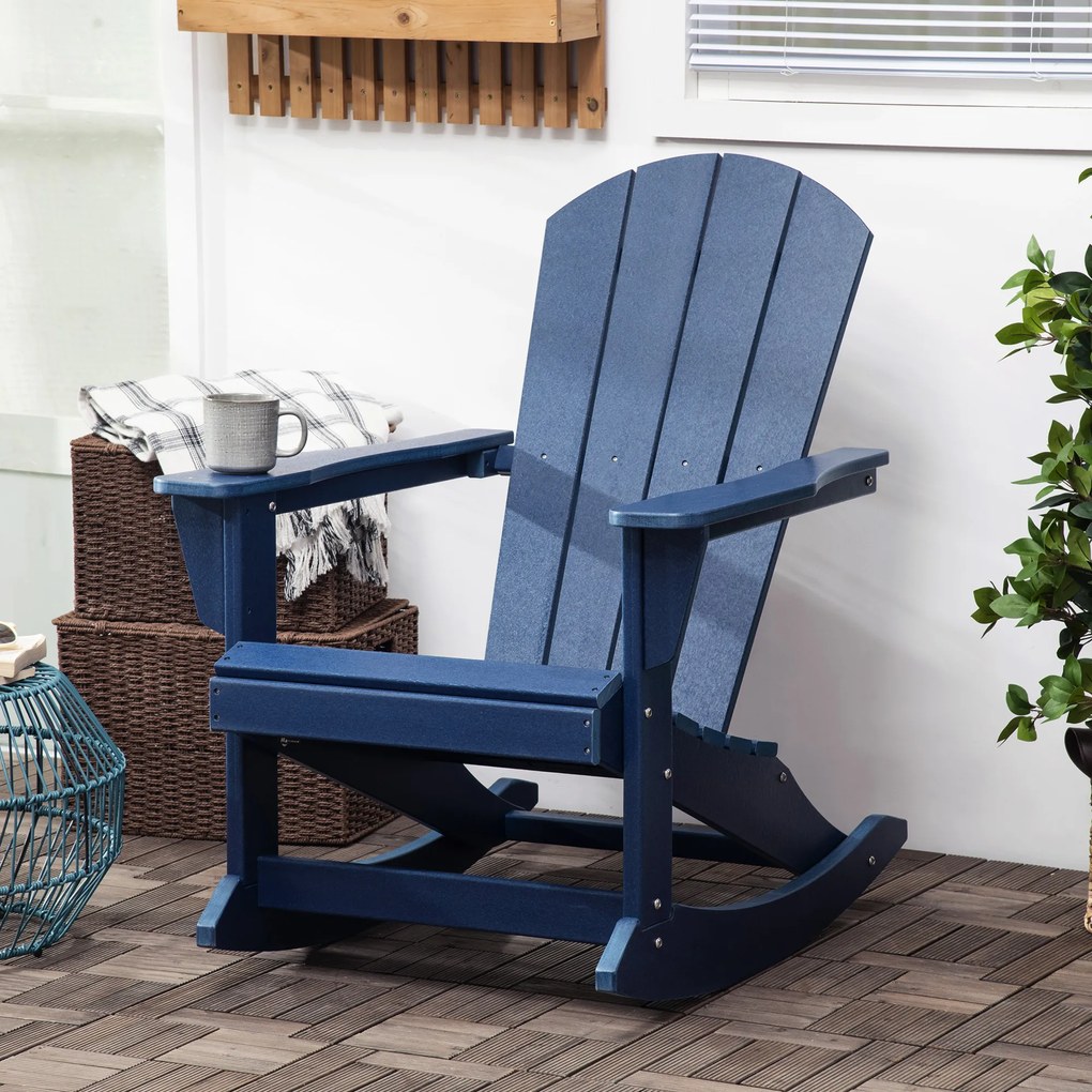 Outsunny Cadeira Adirondack Baloiço de Jardim Baloiço para Exterior Estilo Adirondack de HDPE para Varanda Pátio Carga Máxima 120kg 73,5x93x91,5cm Azul Escuro