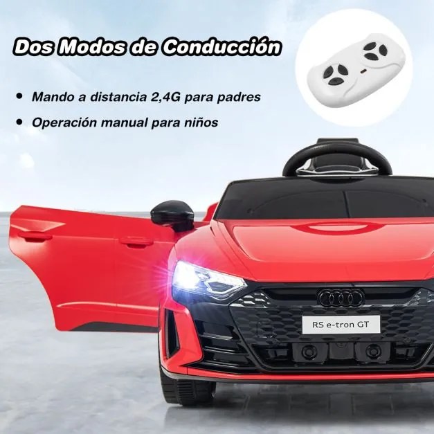 Carro elétrico para crianças Audi RS E-tron GT Licenciado 12V com controlo remoto e luzes LED 104 x 58 x 41 cm Vermelho