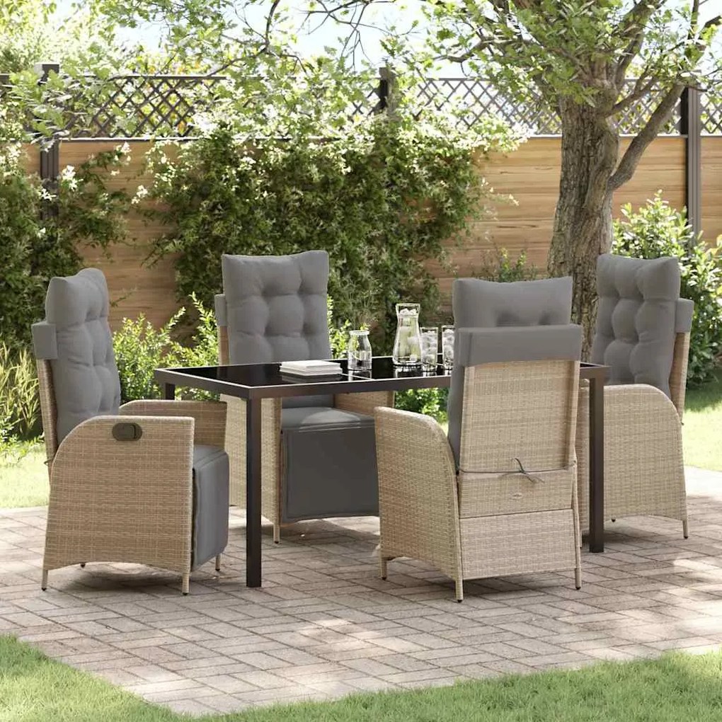 vidaXL Conjunto de Jantar de Jardim com 5 Peças - Vime Poly Bege