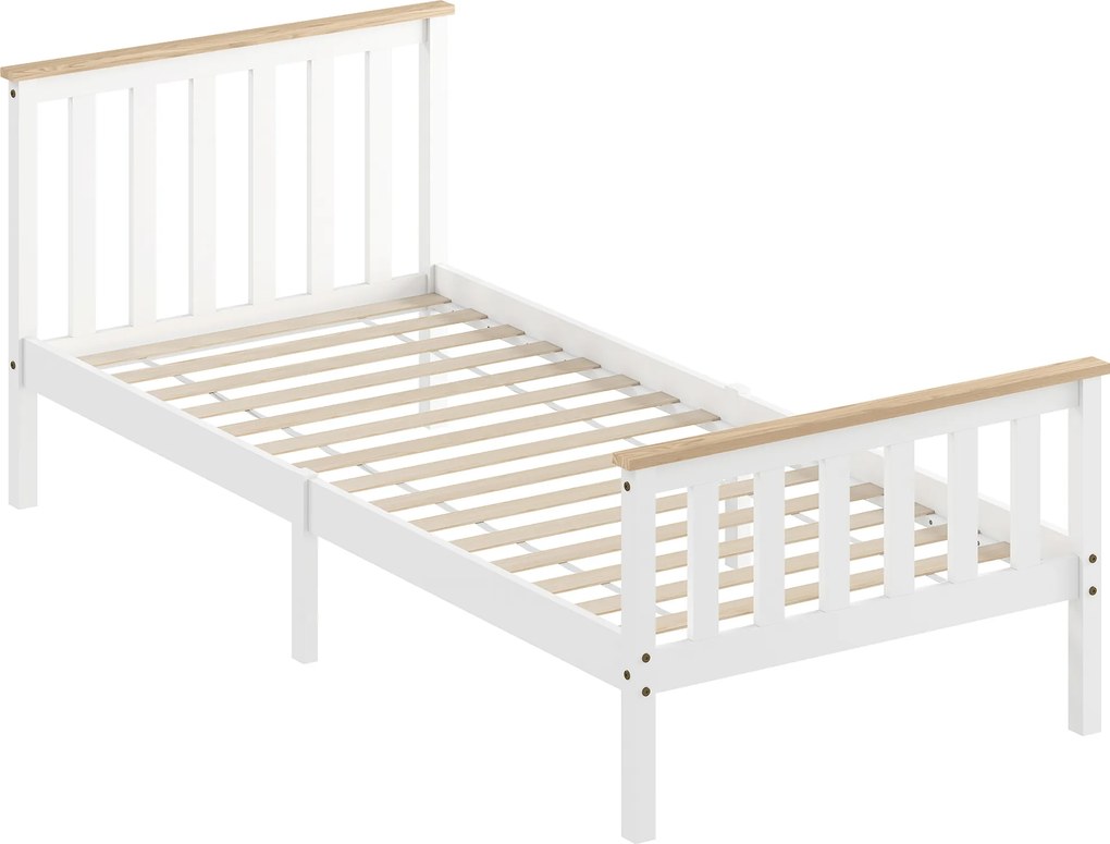 HOMCOM Estrutura de cama de solteiro, Estrutura de madeira, Armazenamento inferior, Madeira natural, Branco | Aosom Portugal