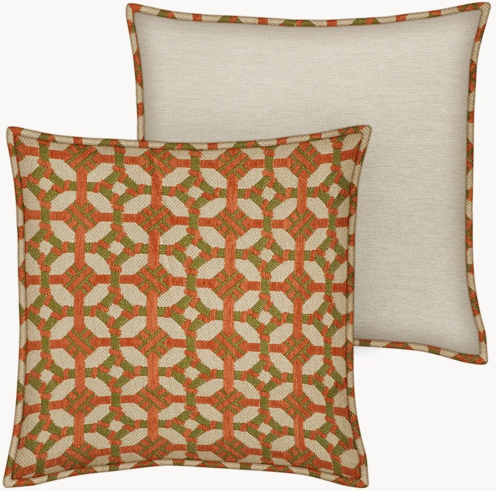 Almofada para interior e exterior artesanal Coco Burnt Orange & Olive