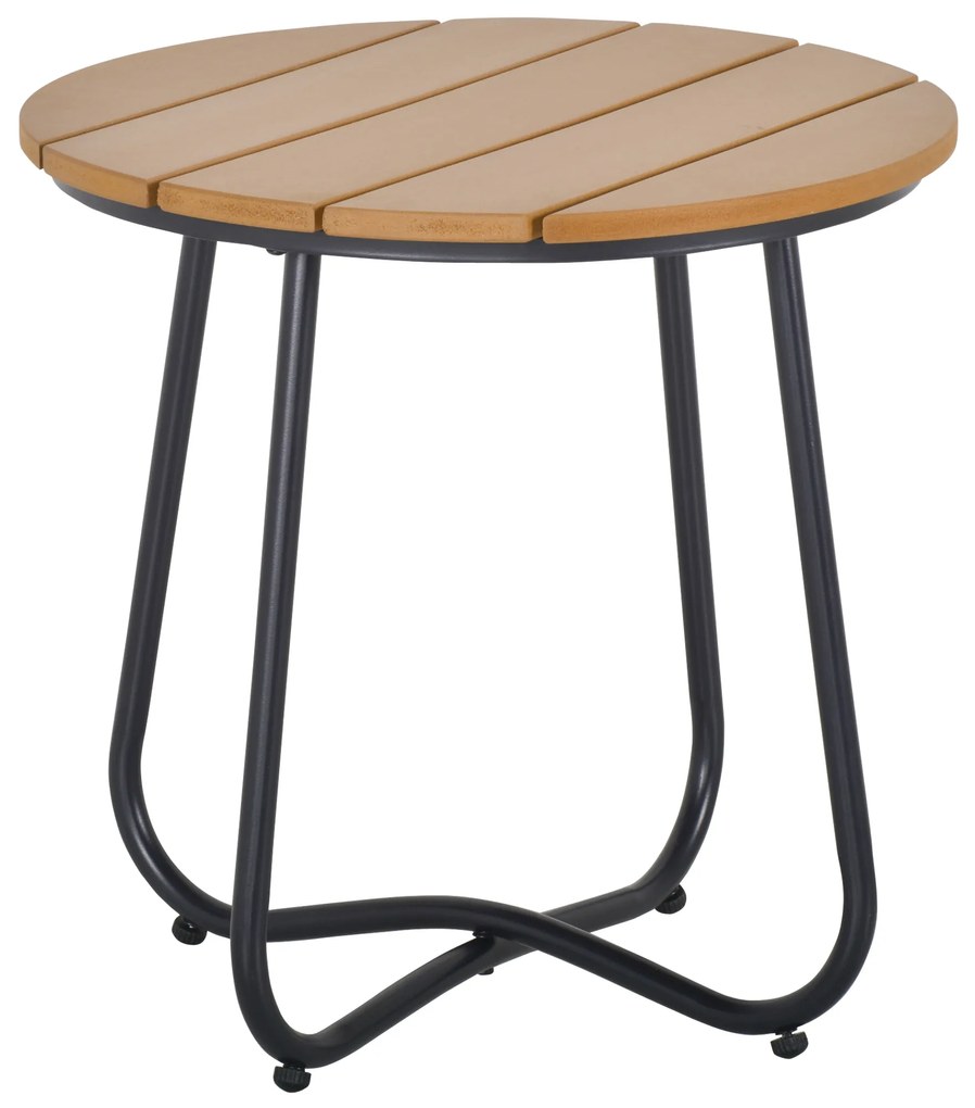 Outsunny Mesa Auxiliar Redonda Mesa de Jardim com Desenho em Ripas e Pés Ajustáveis Mesa para Varanda Ø49x48 cm Madeira