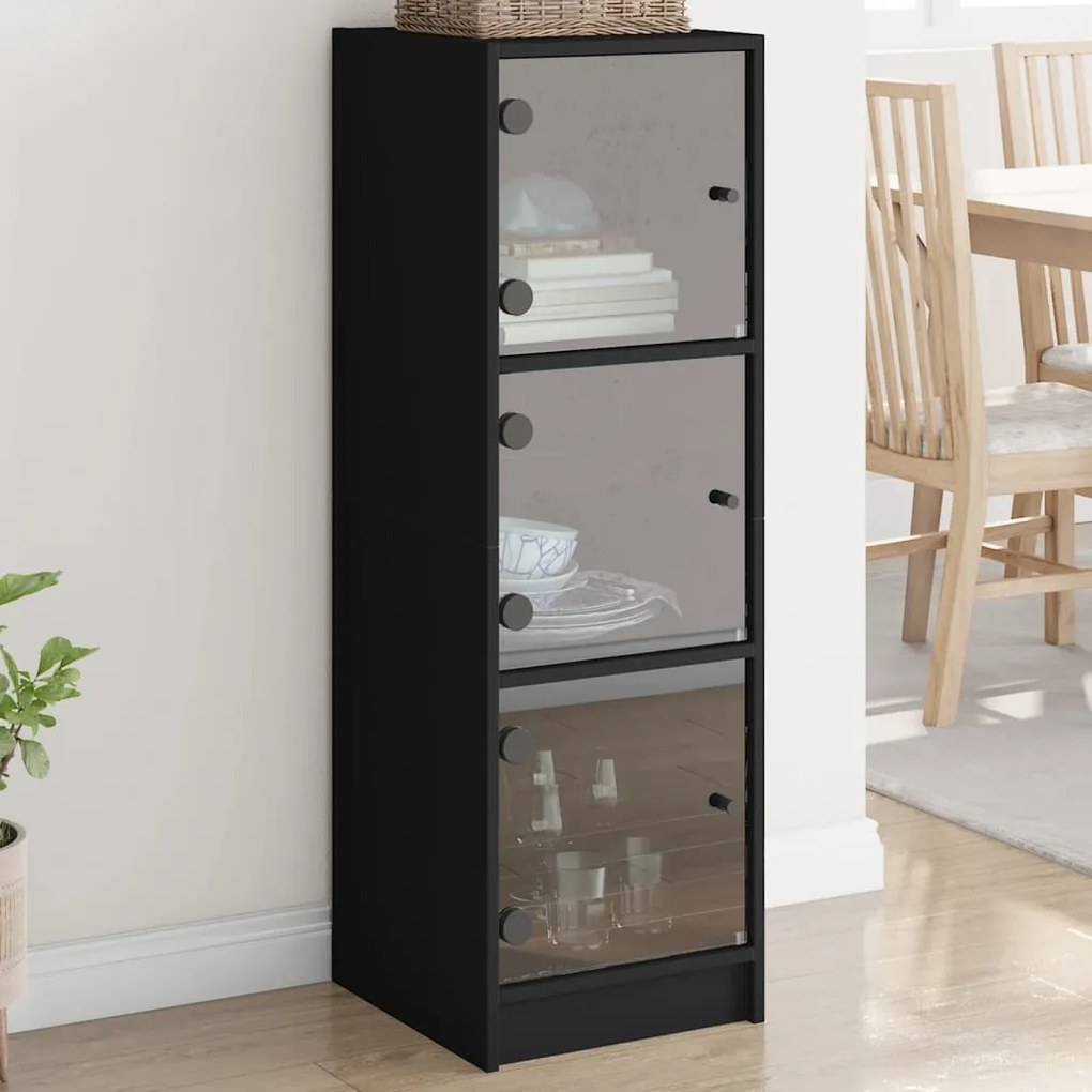 vidaXL Aparador alto c/ portas de vidro 35x37x109 cm preto