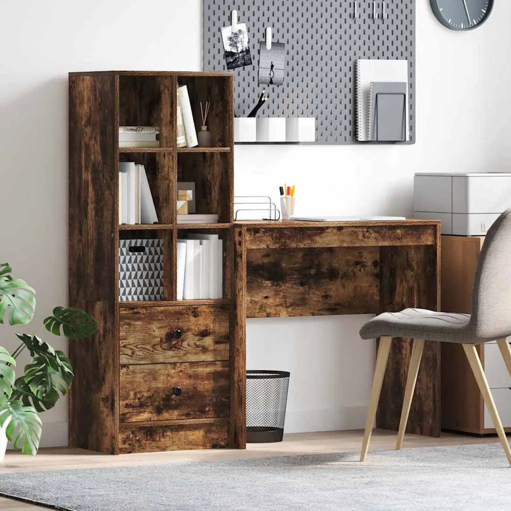 vidaXL Mesa com Armazenamento 2 pcs Carvalho Defumado 80 x 40 x 76 cm