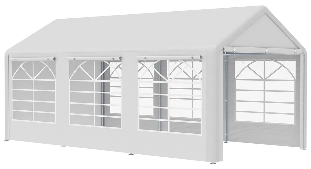 Outsunny Tenda para Festas 6x3m Tenda de Jardim com 4 Paredes Laterais 2 Portas Enroláveis e 6 Janelas Proteção UV para Exterior Eventos Casamentos Branco