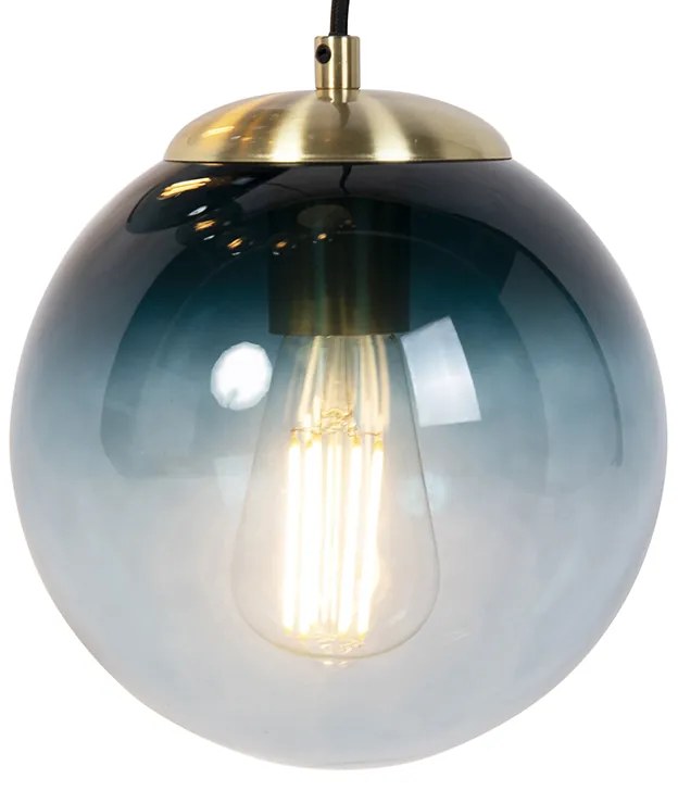 Candeeiro de suspensão Art Deco em latão com vidro azul 7 luzes - Pallon Art Deco
