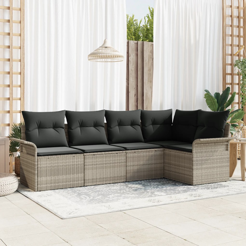 Conjunto de Sofá de Jardim vidaXL de 5 Peças com Almofadas Cinza Claro