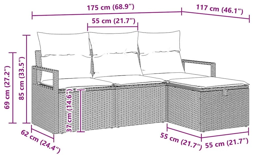 Conjunto de Sofá de Jardim vidaXL em 4 Peças com Almofadas Cinzas de R