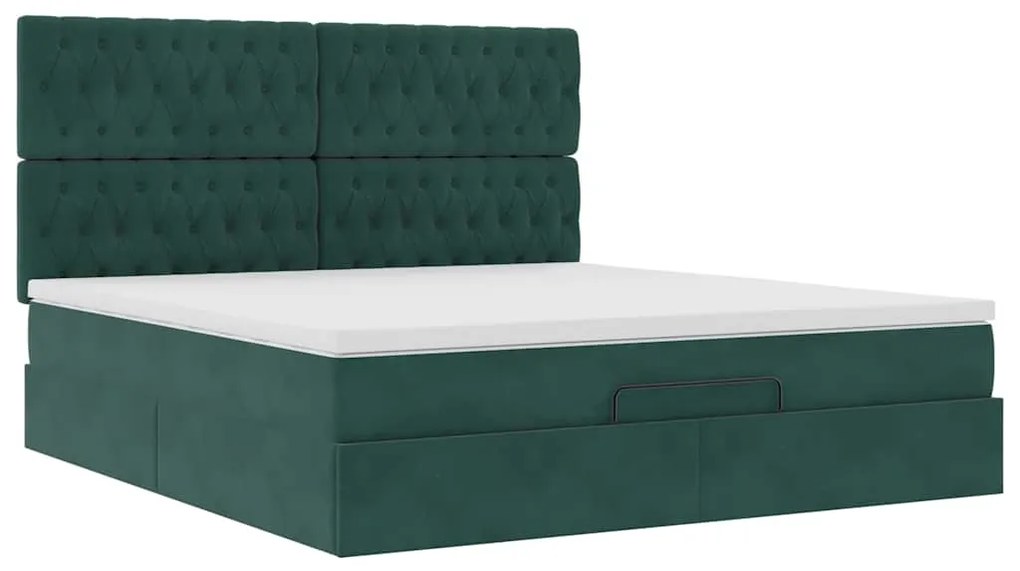 Estrutura de cama otomana com colchão verde escuro veludo