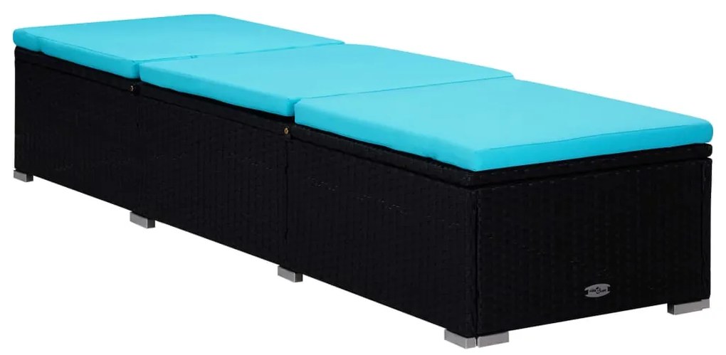3 pcs espreguiçadeiras jardim c/ mesa de centro vime PE preto
