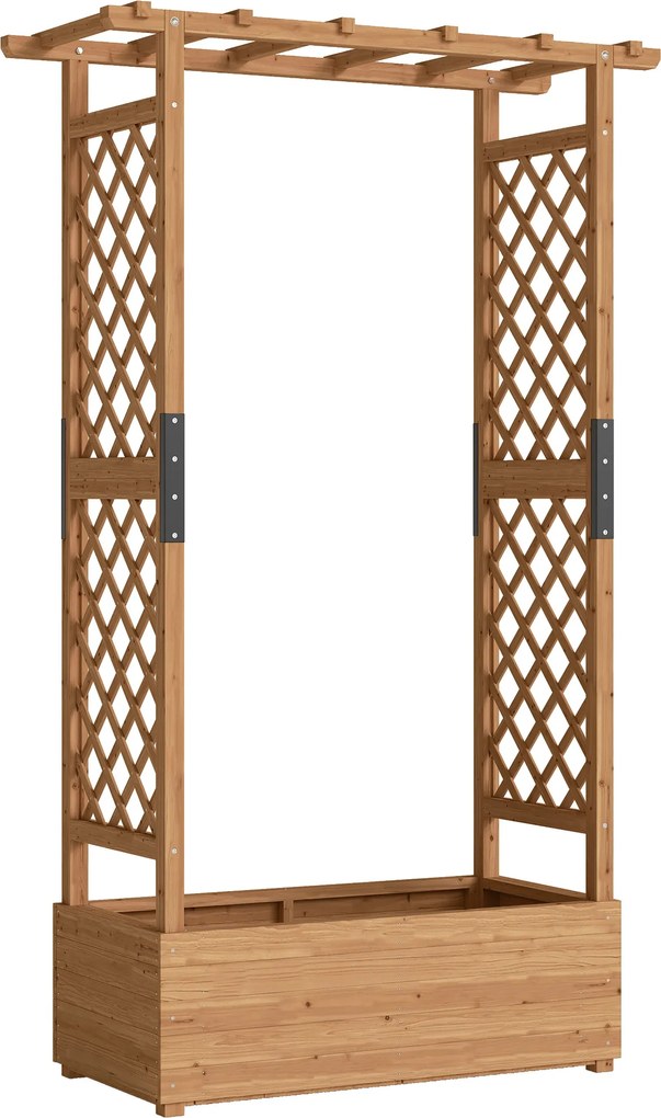 Outsunny Canteiro elevado com treliça e telhado, para flores, frutas, legumes, ervas, 110 x 44 x 181 cm, madeira, Laranja | Aosom Portugal