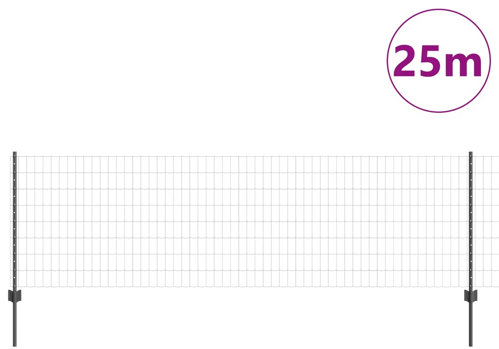 Cerca Euro com 11 Postes U Cinza 0,8x25 m Aço