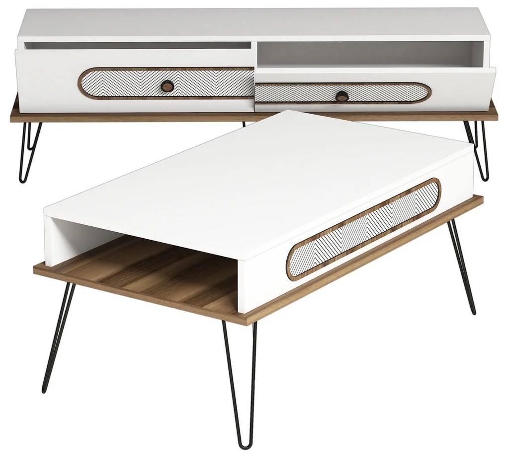 Conjunto de Mobiliário de Sala de Estar Ekol – Branco – TV Unit: 145x4