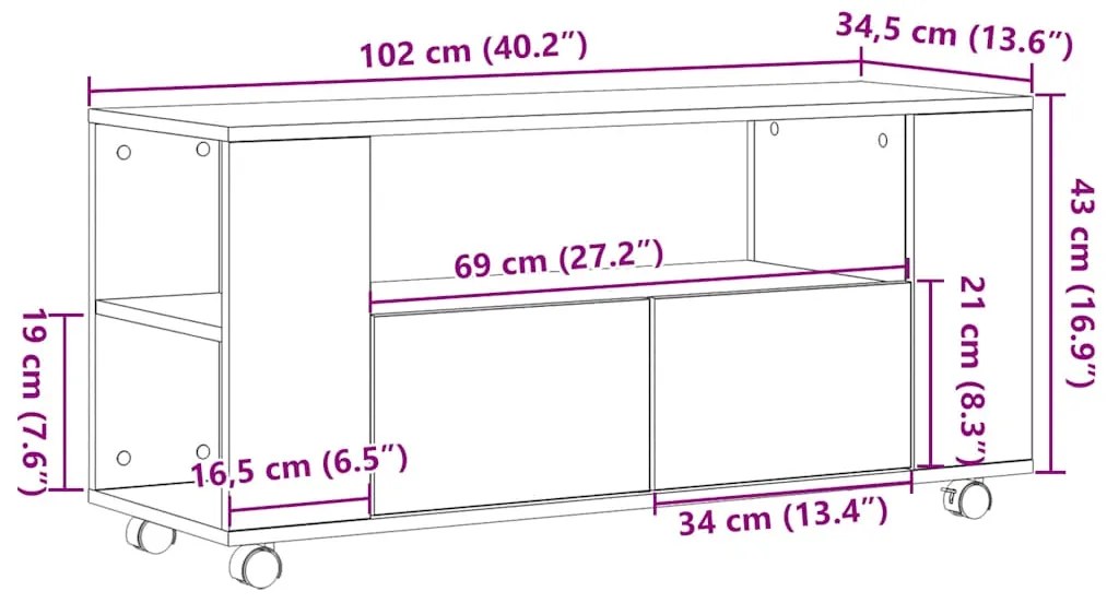 Móvel de TV 102x34,5x43 cm derivados de madeira carvalho sonoma
