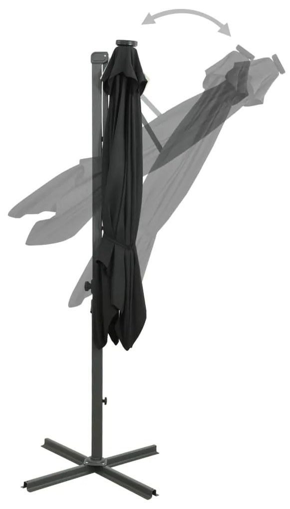 Guarda-sol jardim cantilever c/ poste e luzes LED 250 cm preto