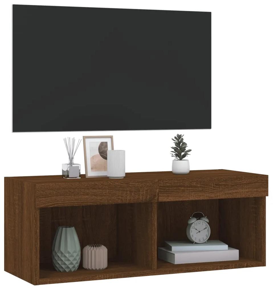 Móvel de TV com luzes LED 80x30x30 cm carvalho castanho