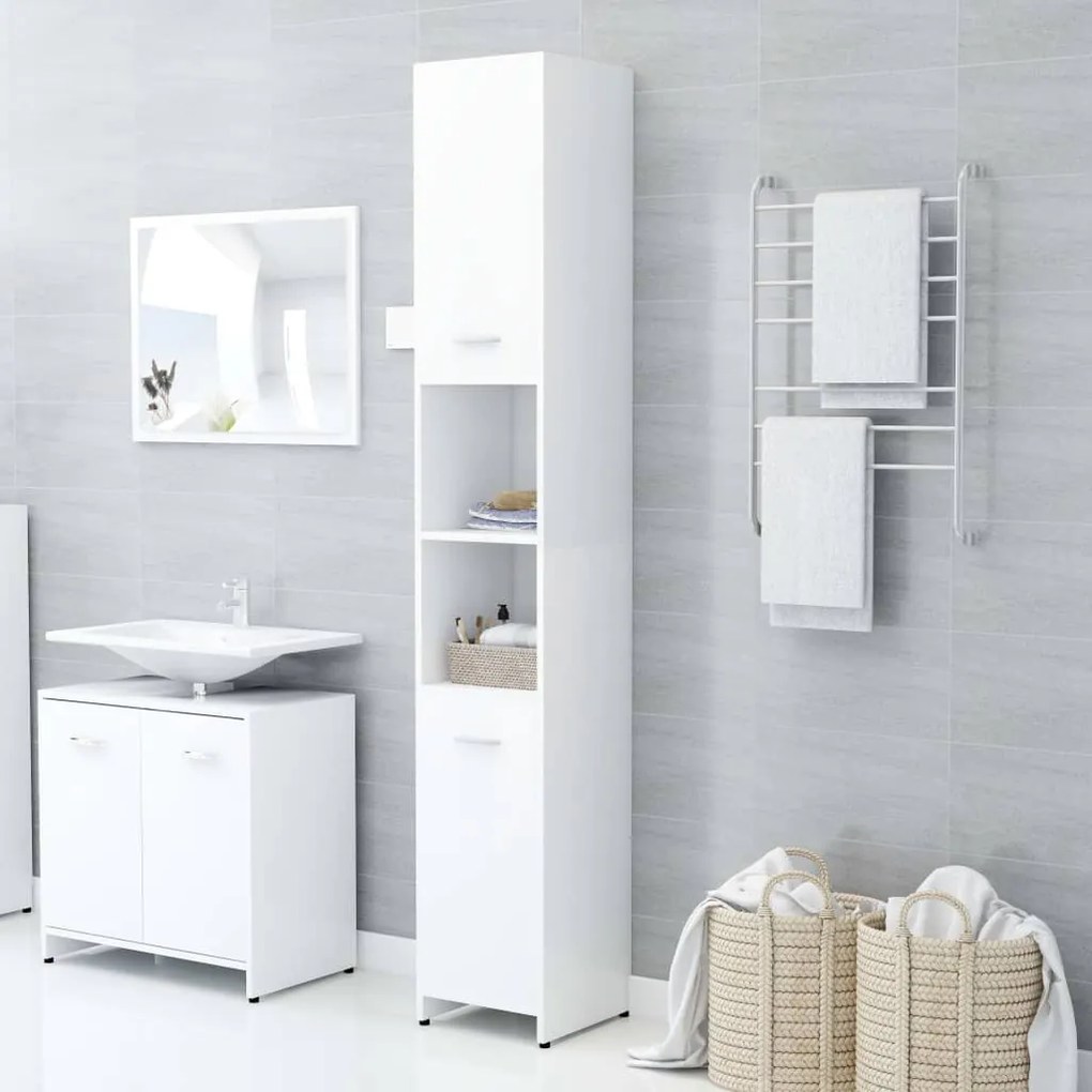 802597 vidaXL Armário de casa de banho 30x30x183,5 cm contraplacado branco