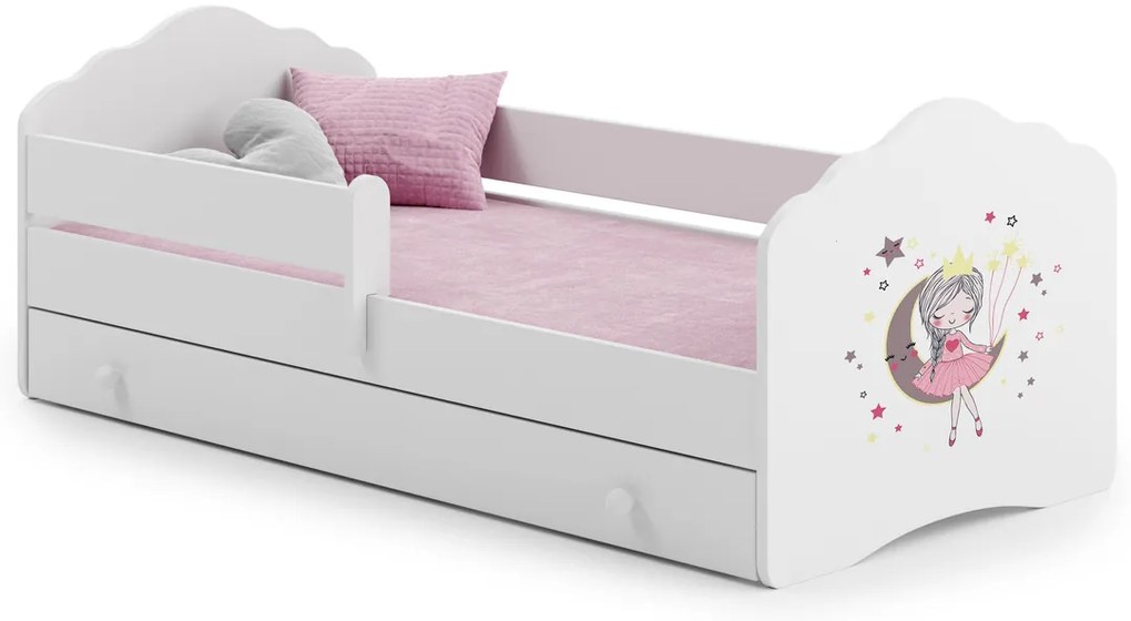 Cama infantil princesa FALA branca 160x80 com gaveta - colchão e estrado incluído