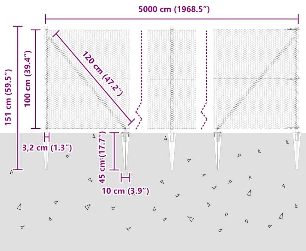 Cerca Hexagonal vidaXL Cinza 1x50 m Aço