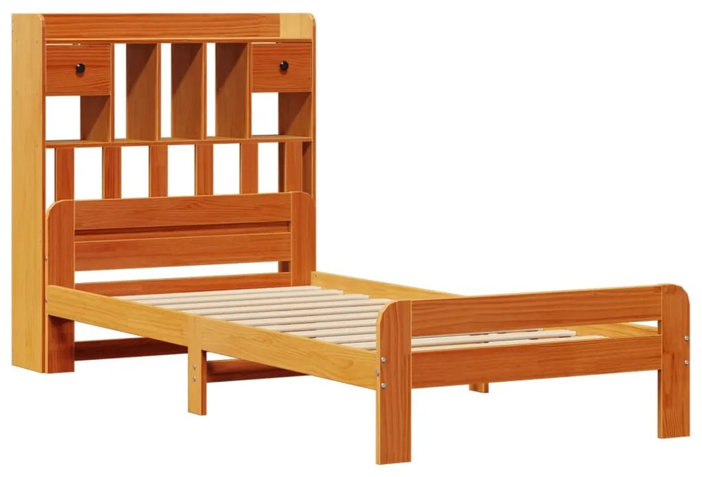 Cama com estante sem colchão 75x190cm pinho maciço castanho-mel