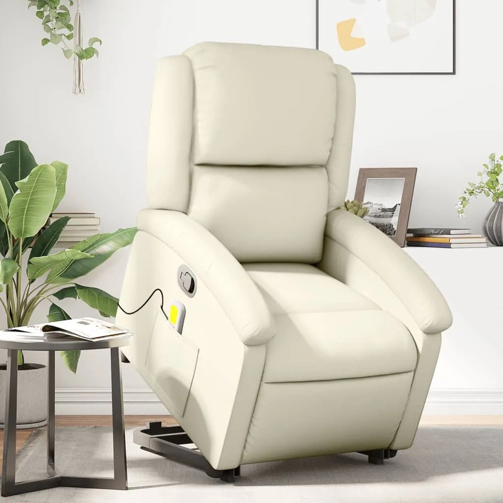 vidaXL Poltrona reclinável de massagens couro artificial cor creme