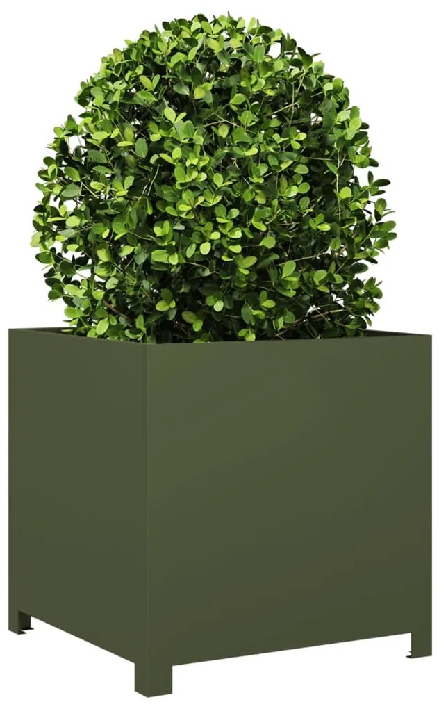 Vaso/floreira de jardim 50x50x50 cm aço verde azeitona