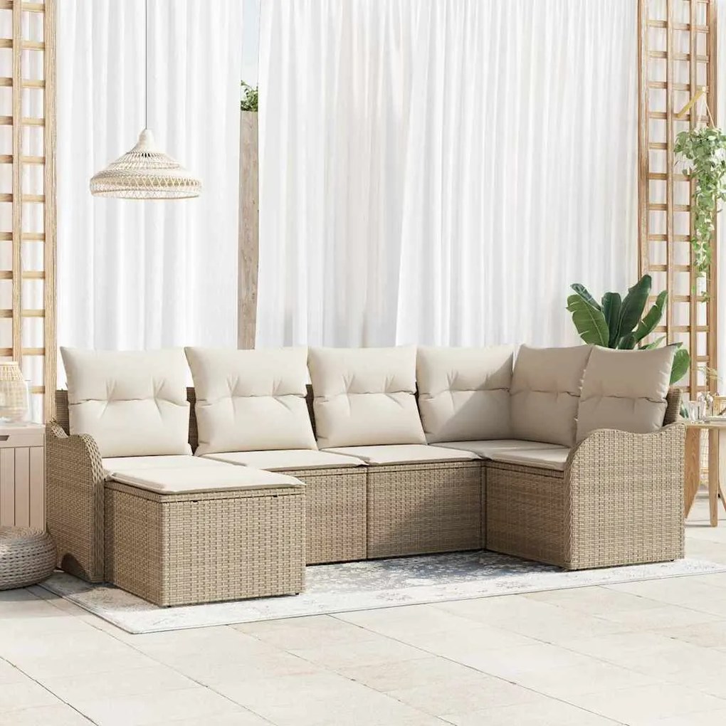 vidaXL Conjunto de Sofá de Jardim com 6 Peças e Almofadas Beje em Rattan Sintético