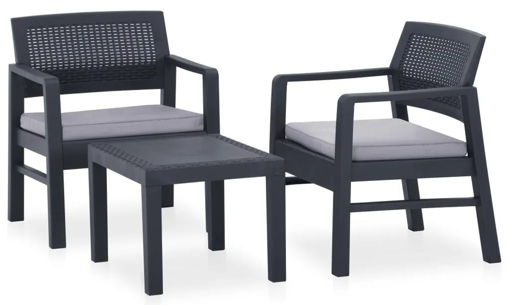 3 pcs conjunto lounge de jardim c/ almofadões plástico cinzento
