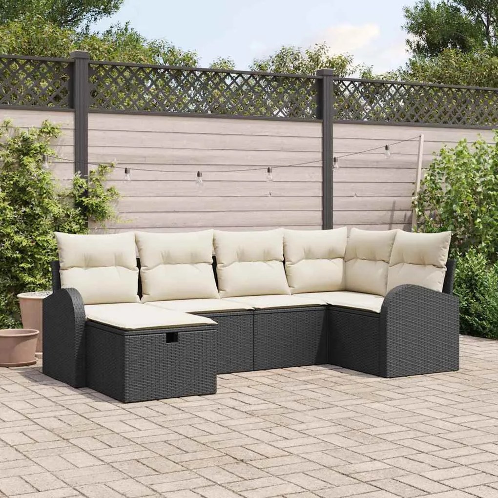 vidaXL Sofá de Jardim Modular de 6 Peças com Almofadas Pretas de Rattan