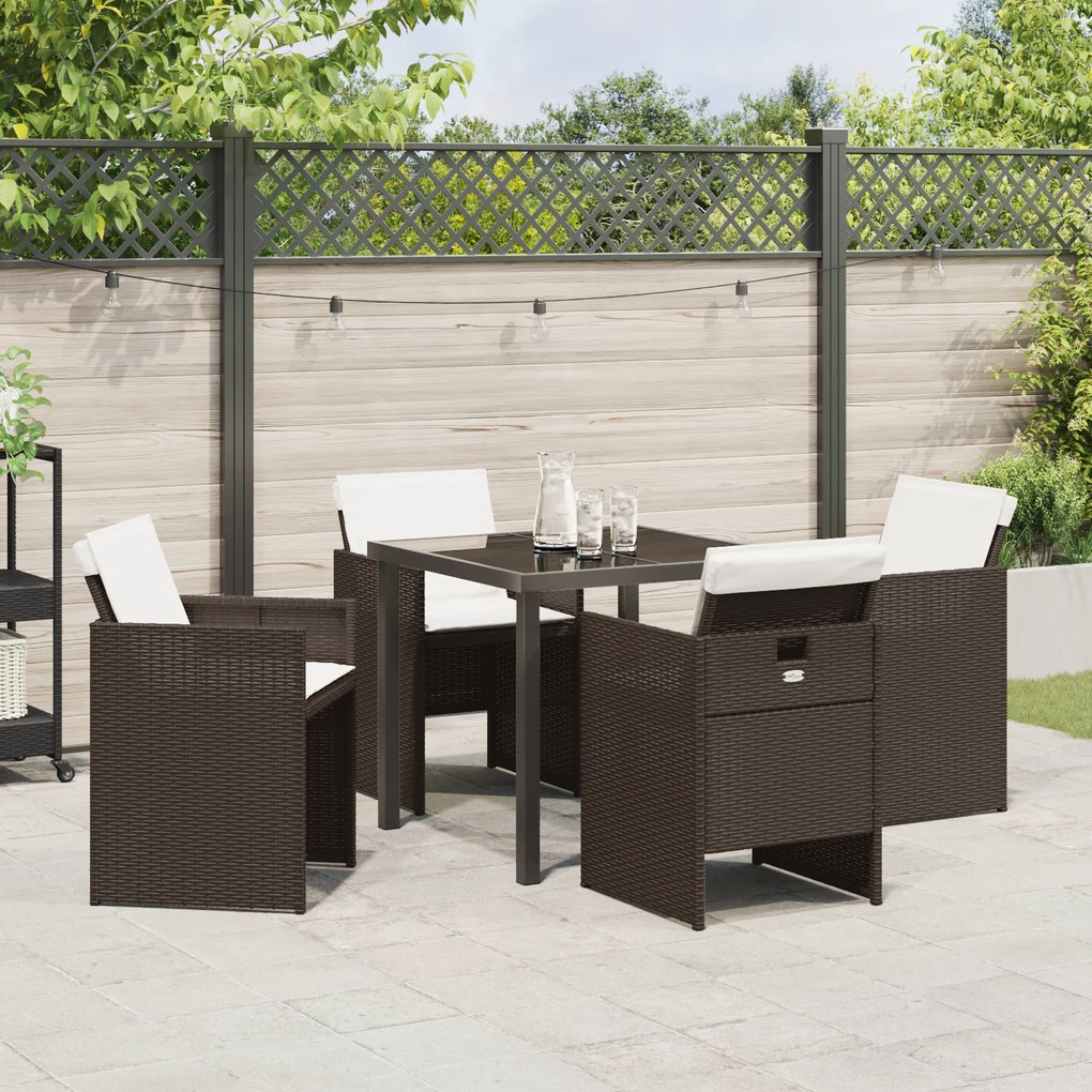 Conjunto de Jantar de 5 Peças para Jardim vidaXL com Almofadas Castanh