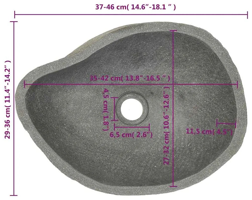 Lavatório de pedra do rio oval (37-46)x(29-36) cm