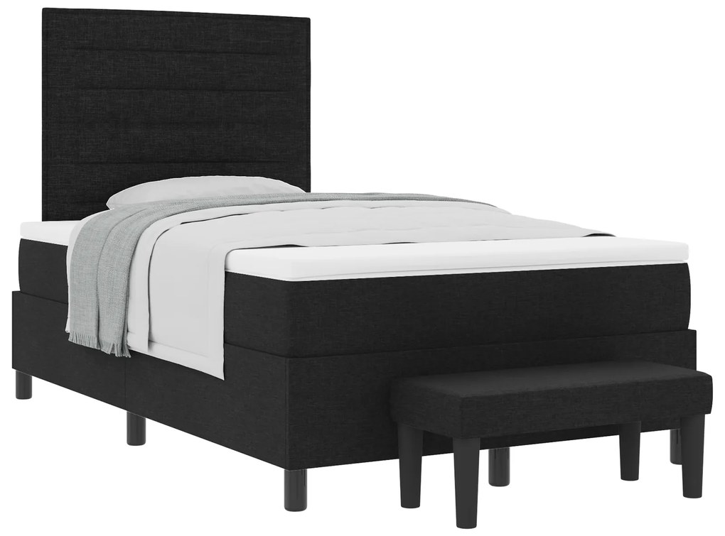 Cama com Box Spring com Colchão e Banco Preto 120x190 cm Tecido
