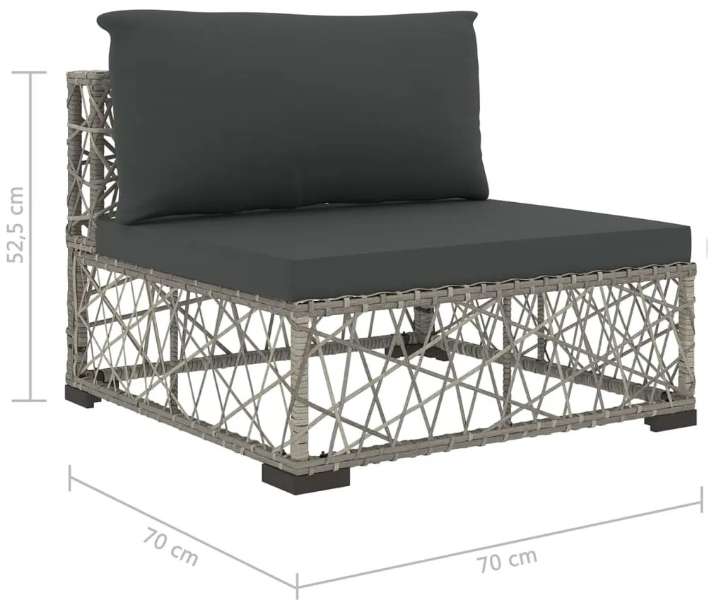 10 pcs conjunto lounge de jardim c/ almofadões vime PE cinzento
