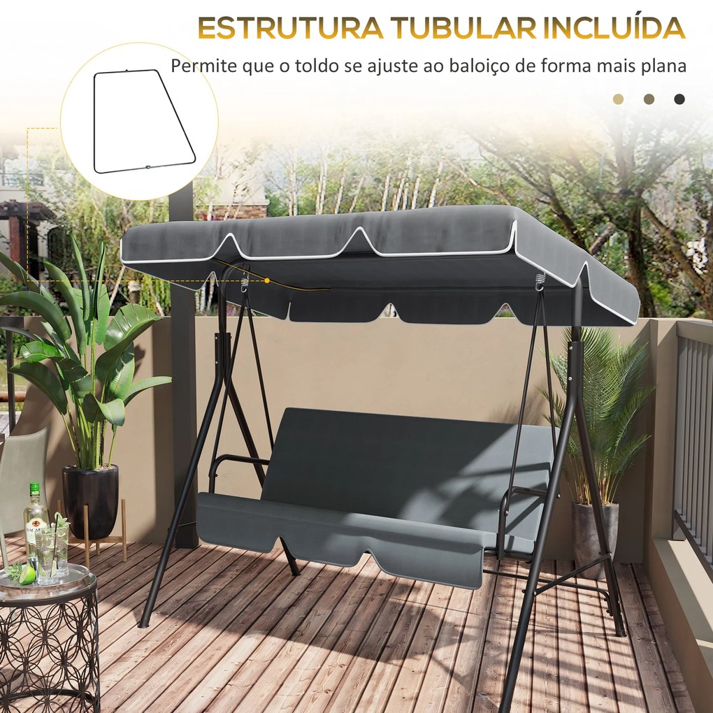 Toldo de Substituição para Baloiço de 2 Lugares com Proteção UV50+ para Jardim Varanda Pátio 92x144 cm Cinza Escuro