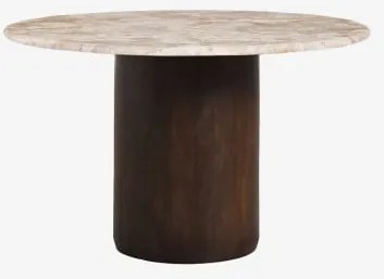 Mesa De Jantar Redonda Ø120 Cm Luceida Madeira De Cabo Escuro & Mármore Bege Panther - Sklum