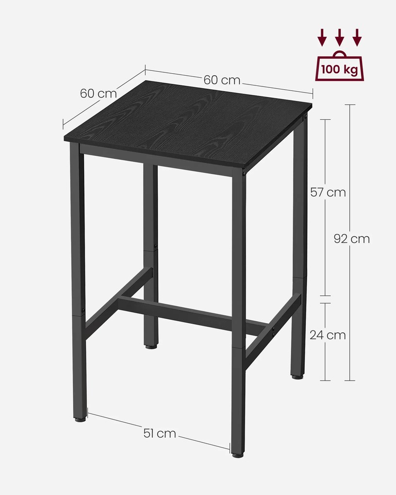 Mesa de bar com estrutura de aço (Bancos não incluídos) 60 x 60 x 92 cm preta